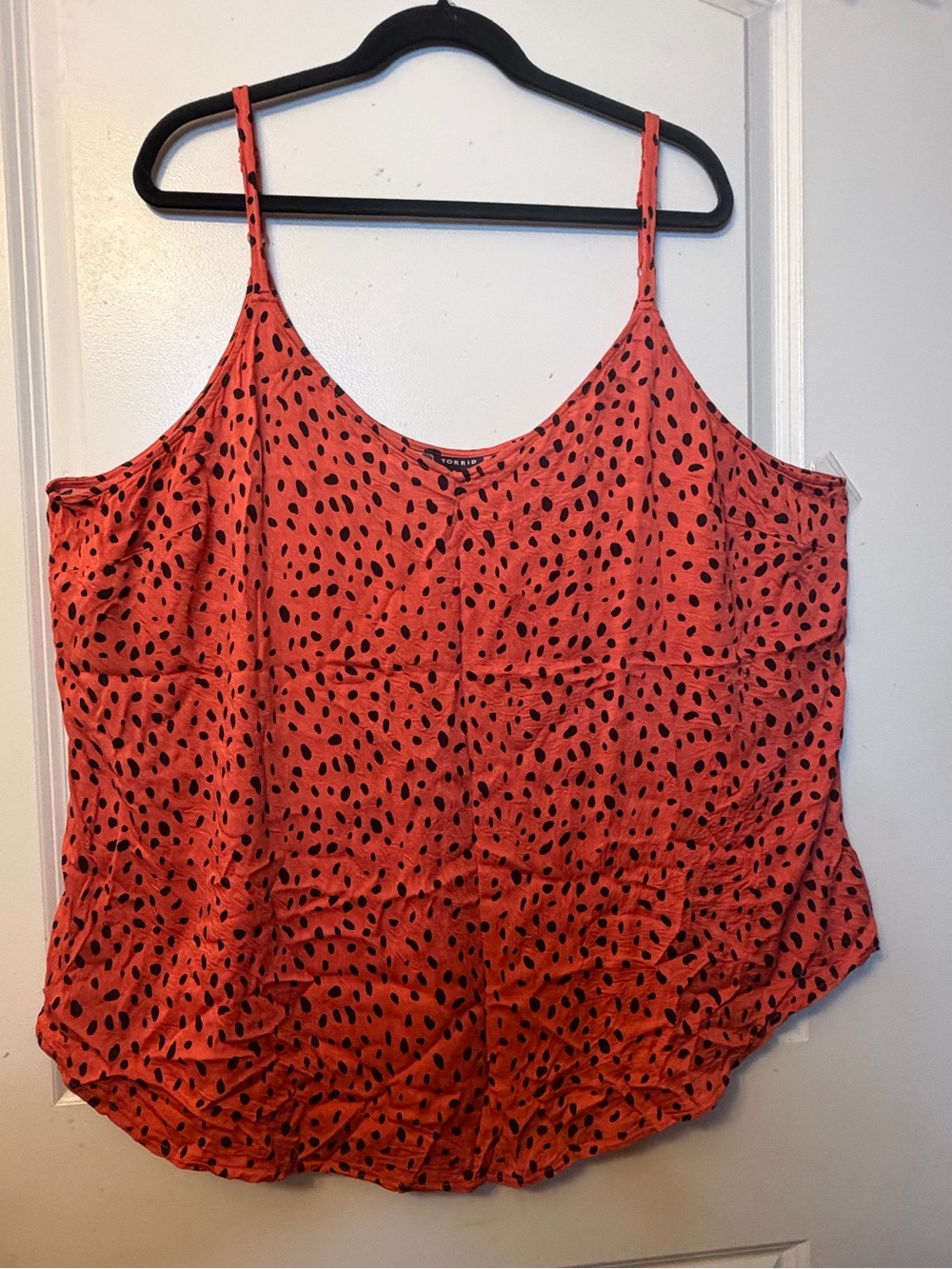 Torrid 4X Cami Tank Coral Orange Black Polka Dot Pattern